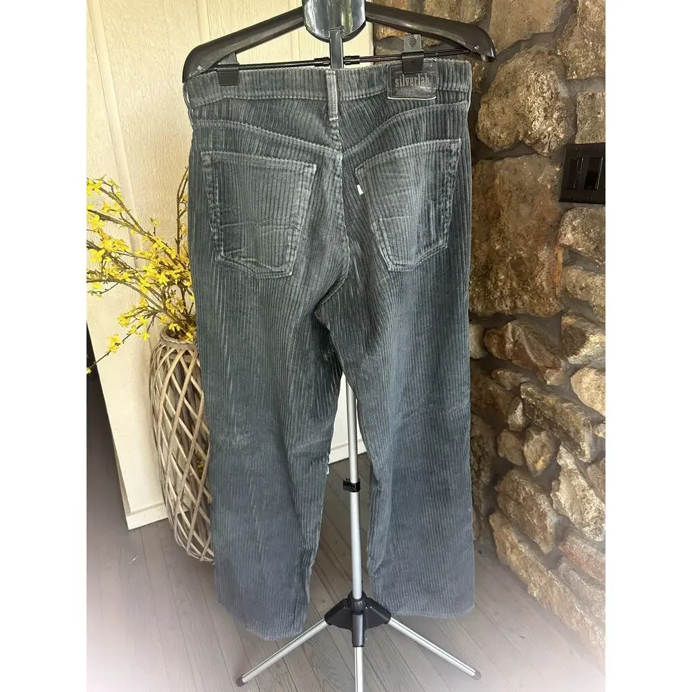 VTG 90s Levis SilverTab Baggy Jeans 33x34 Gray Corduroy Cords Skater Y2K USA